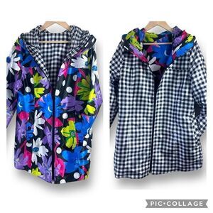 Ubu Women's M Reversible Lightweight Jacket Multicolor Daisey Black Gingham Twee